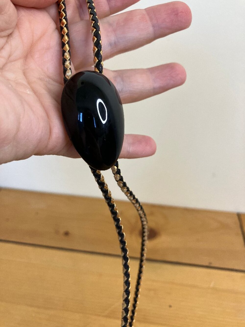 Black Onyx Gemstone Bolo Tie Western String Tie Braided Cord